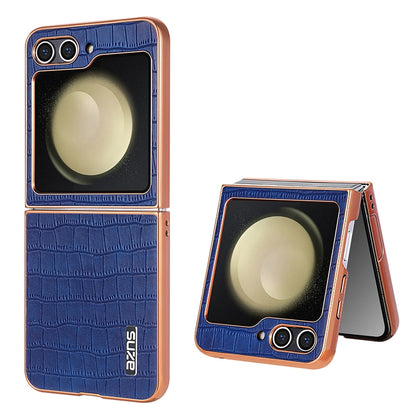 Samsung Galaxy Z Flip5 Luxury Case - Electroplated Frame, Crocodile Texture Leather, Full Coverage Protection, Anti-Fingerprint & Shockproof