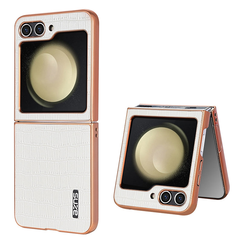 Samsung Galaxy Z Flip5 Luxury Case - Electroplated Frame, Crocodile Texture Leather, Full Coverage Protection, Anti-Fingerprint & Shockproof