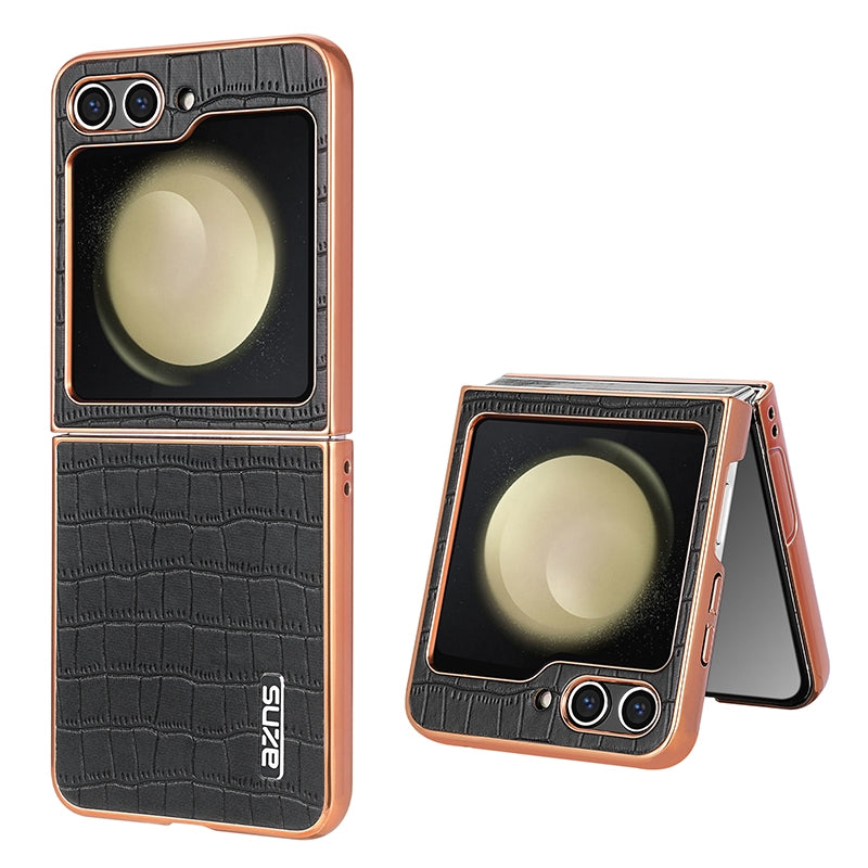 Samsung Galaxy Z Flip6 Luxury Case - Electroplated Frame, Crocodile Texture Leather, Full Coverage Protection, Anti-Fingerprint & Shockproof
