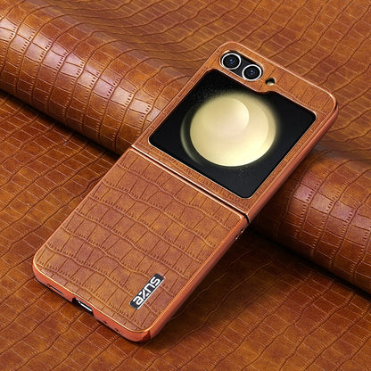 Samsung Galaxy Z Flip6 Luxury Case - Electroplated Frame, Crocodile Texture Leather, Full Coverage Protection, Anti-Fingerprint & Shockproof