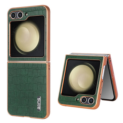 Samsung Galaxy Z Flip6 Luxury Case - Electroplated Frame, Crocodile Texture Leather, Full Coverage Protection, Anti-Fingerprint & Shockproof