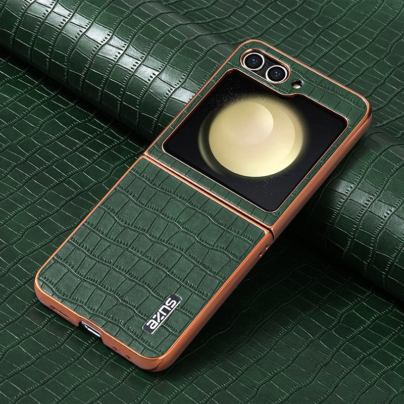Samsung Galaxy Z Flip6 Luxury Case - Electroplated Frame, Crocodile Texture Leather, Full Coverage Protection, Anti-Fingerprint & Shockproof