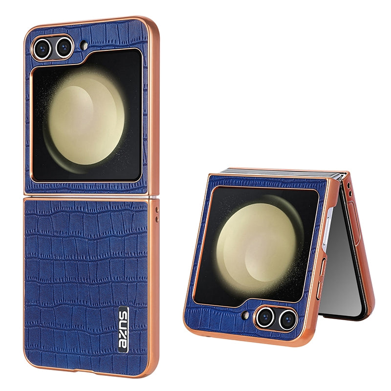 Samsung Galaxy Z Flip6 Luxury Case - Electroplated Frame, Crocodile Texture Leather, Full Coverage Protection, Anti-Fingerprint & Shockproof