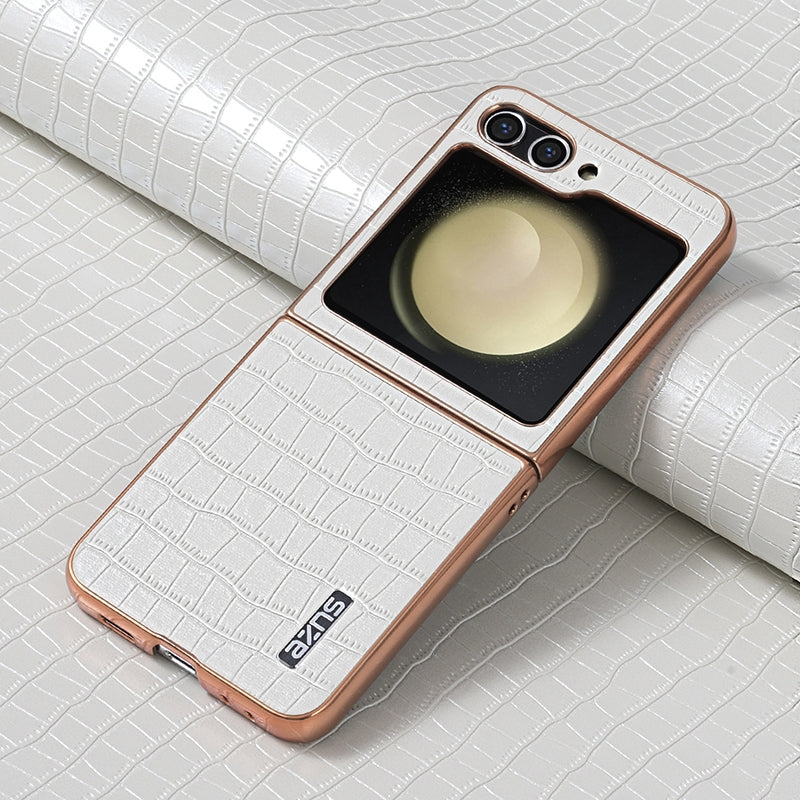 Samsung Galaxy Z Flip6 Luxury Case - Electroplated Frame, Crocodile Texture Leather, Full Coverage Protection, Anti-Fingerprint & Shockproof