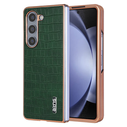 Samsung Galaxy Z Fold5 Luxury Case - Electroplated Frame, Crocodile Texture Leather, Full Coverage Protection, Anti-Fingerprint & Shockproof