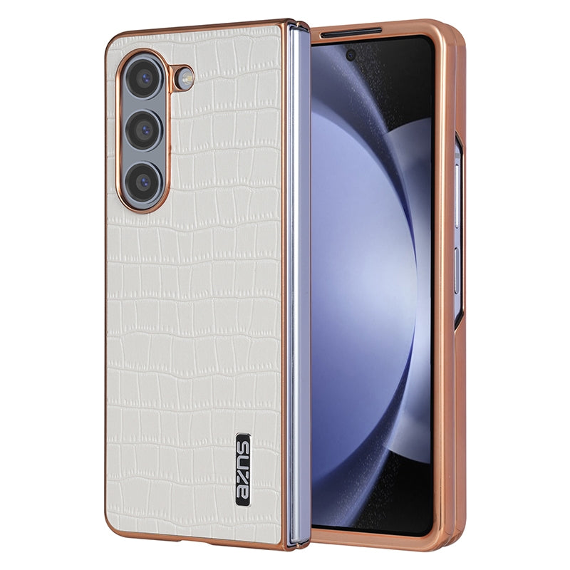 Samsung Galaxy Z Fold5 Luxury Case - Electroplated Frame, Crocodile Texture Leather, Full Coverage Protection, Anti-Fingerprint & Shockproof