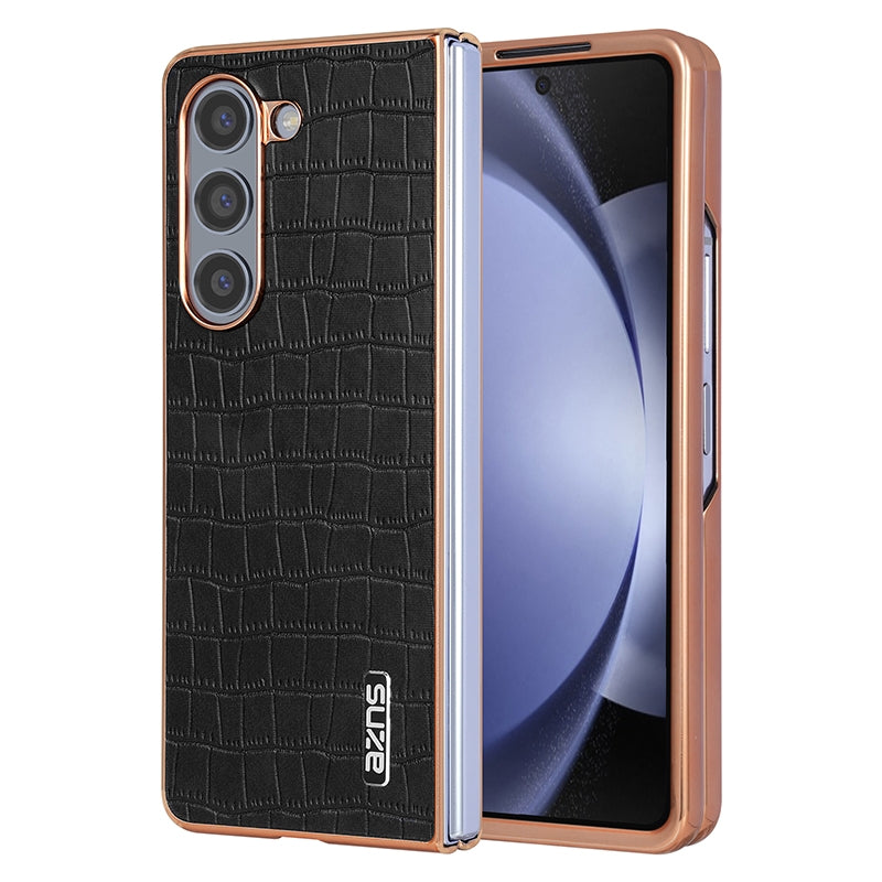 Samsung Galaxy Z Fold6 Luxury Case - Electroplated Frame, Crocodile Texture Leather, Full Coverage Protection, Anti-Fingerprint & Shockproof
