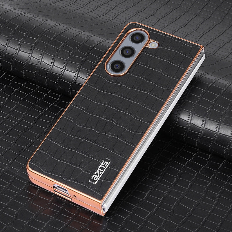 Samsung Galaxy Z Fold6 Luxury Case - Electroplated Frame, Crocodile Texture Leather, Full Coverage Protection, Anti-Fingerprint & Shockproof