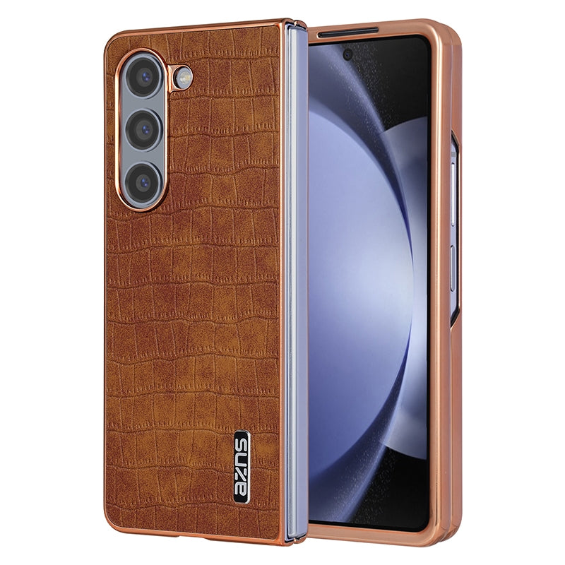 Samsung Galaxy Z Fold6 Luxury Case - Electroplated Frame, Crocodile Texture Leather, Full Coverage Protection, Anti-Fingerprint & Shockproof