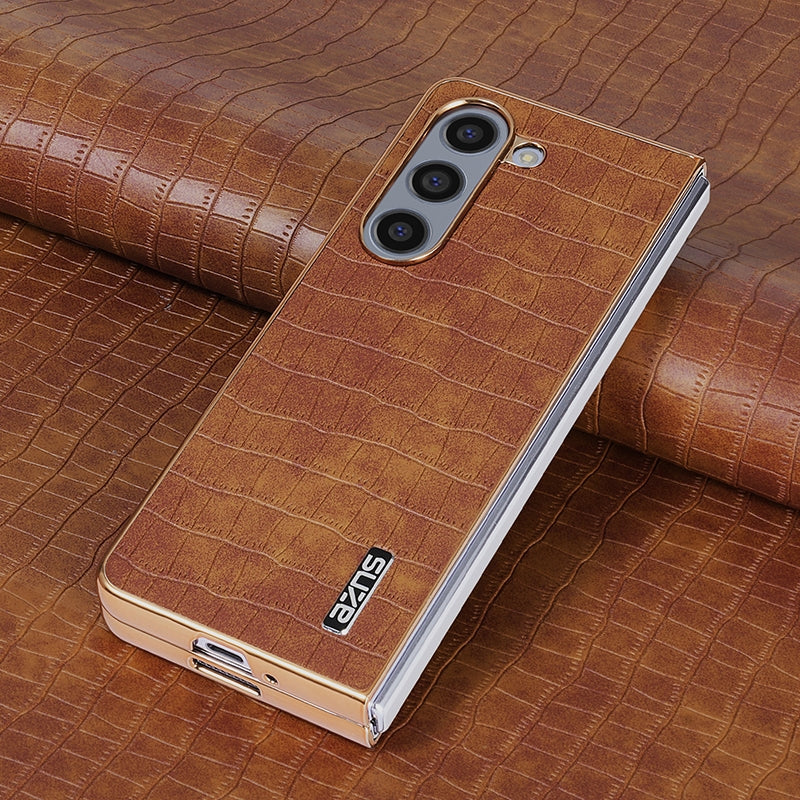 Samsung Galaxy Z Fold6 Luxury Case - Electroplated Frame, Crocodile Texture Leather, Full Coverage Protection, Anti-Fingerprint & Shockproof