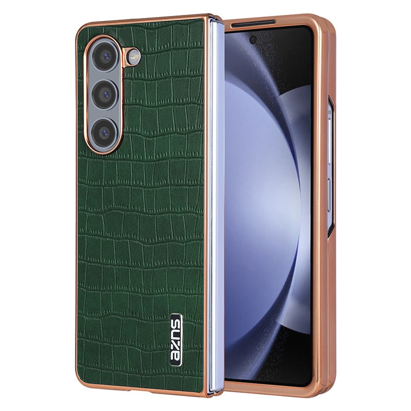 Samsung Galaxy Z Fold6 Luxury Case - Electroplated Frame, Crocodile Texture Leather, Full Coverage Protection, Anti-Fingerprint & Shockproof