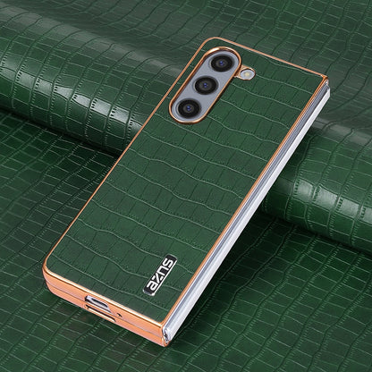 Samsung Galaxy Z Fold6 Luxury Case - Electroplated Frame, Crocodile Texture Leather, Full Coverage Protection, Anti-Fingerprint & Shockproof
