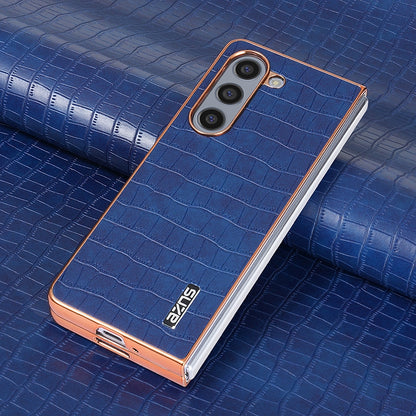 Samsung Galaxy Z Fold6 Luxury Case - Electroplated Frame, Crocodile Texture Leather, Full Coverage Protection, Anti-Fingerprint & Shockproof