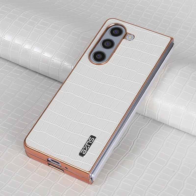 Samsung Galaxy Z Fold6 Luxury Case - Electroplated Frame, Crocodile Texture Leather, Full Coverage Protection, Anti-Fingerprint & Shockproof