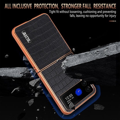 Samsung Galaxy Z Flip4 5G Luxury Case - Electroplated Frame, Crocodile Texture Leather, Full Coverage Protection, Anti-Fingerprint & Shockproof