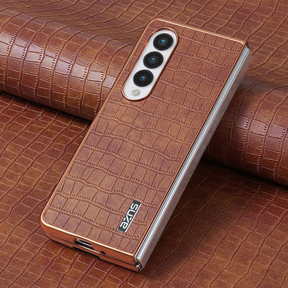 Samsung Galaxy Z Fold4 5G Luxury Case - Electroplated Frame, Crocodile Texture Leather, Full Coverage Protection, Anti-Fingerprint & Shockproof