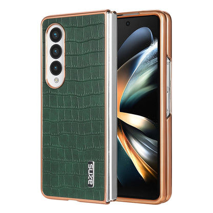 Samsung Galaxy Z Fold4 5G Luxury Case - Electroplated Frame, Crocodile Texture Leather, Full Coverage Protection, Anti-Fingerprint & Shockproof