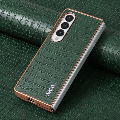 Samsung Galaxy Z Fold4 5G Luxury Case - Electroplated Frame, Crocodile Texture Leather, Full Coverage Protection, Anti-Fingerprint & Shockproof