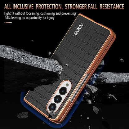 Samsung Galaxy Z Fold4 5G Luxury Case - Electroplated Frame, Crocodile Texture Leather, Full Coverage Protection, Anti-Fingerprint & Shockproof