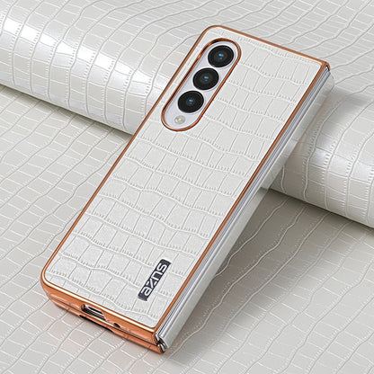 Samsung Galaxy Z Fold4 5G Luxury Case - Electroplated Frame, Crocodile Texture Leather, Full Coverage Protection, Anti-Fingerprint & Shockproof