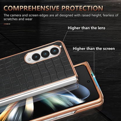Samsung Galaxy Z Fold3 5G Luxury Case - Electroplated Frame, Crocodile Texture Leather, Full Coverage Protection, Anti-Fingerprint & Shockproof