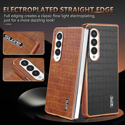 Samsung Galaxy Z Fold3 5G Luxury Case - Electroplated Frame, Crocodile Texture Leather, Full Coverage Protection, Anti-Fingerprint & Shockproof