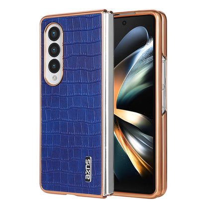 Samsung Galaxy Z Fold3 5G Luxury Case - Electroplated Frame, Crocodile Texture Leather, Full Coverage Protection, Anti-Fingerprint & Shockproof