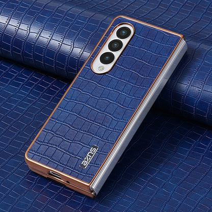 Samsung Galaxy Z Fold3 5G Luxury Case - Electroplated Frame, Crocodile Texture Leather, Full Coverage Protection, Anti-Fingerprint & Shockproof