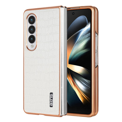 Samsung Galaxy Z Fold3 5G Luxury Case - Electroplated Frame, Crocodile Texture Leather, Full Coverage Protection, Anti-Fingerprint & Shockproof
