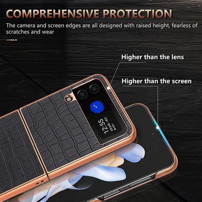 Samsung Galaxy Z Flip3 5G Luxury Case - Electroplated Frame, Crocodile Texture Leather, Full Coverage Protection, Anti-Fingerprint & Shockproof