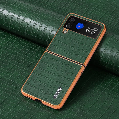 Samsung Galaxy Z Flip3 5G Luxury Case - Electroplated Frame, Crocodile Texture Leather, Full Coverage Protection, Anti-Fingerprint & Shockproof
