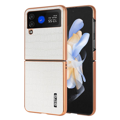 Samsung Galaxy Z Flip3 5G Luxury Case - Electroplated Frame, Crocodile Texture Leather, Full Coverage Protection, Anti-Fingerprint & Shockproof