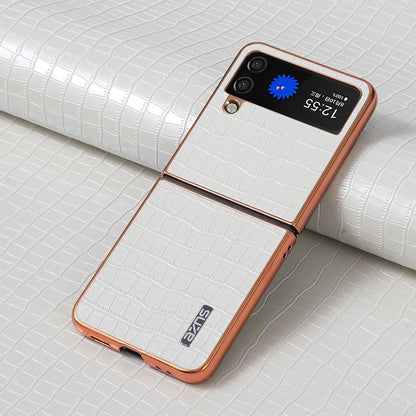 Samsung Galaxy Z Flip3 5G Luxury Case - Electroplated Frame, Crocodile Texture Leather, Full Coverage Protection, Anti-Fingerprint & Shockproof