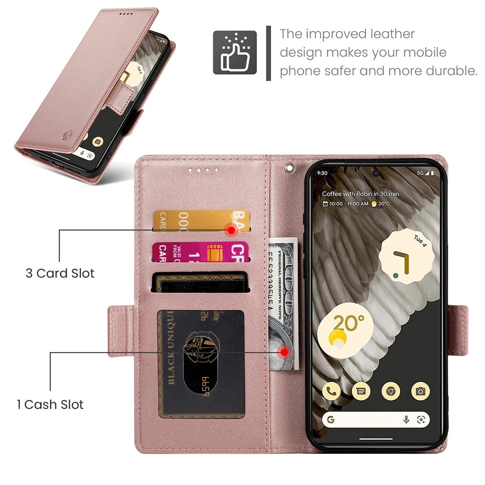 Google Pixel 7a Magnetic Leather Wallet Case with Card Slots, Stand Function & Full Protection