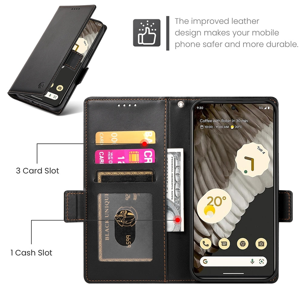 Google Pixel 7a Magnetic Leather Wallet Case with Card Slots, Stand Function & Full Protection