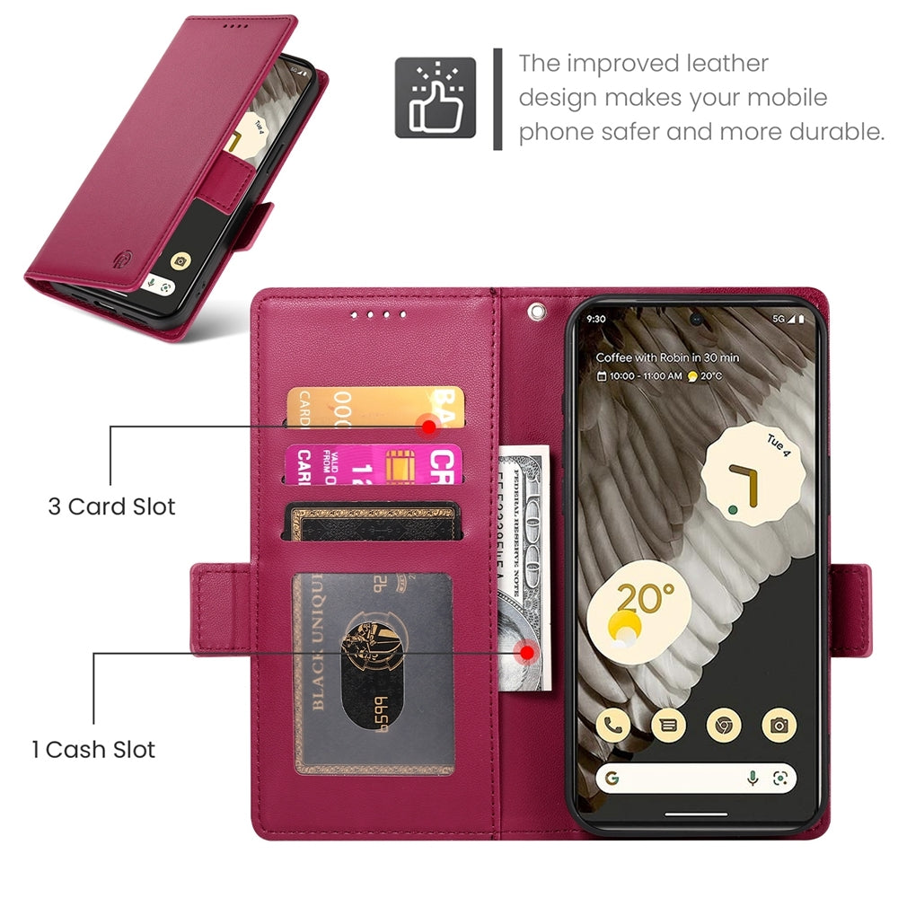 Google Pixel 7a Magnetic Leather Wallet Case with Card Slots, Stand Function & Full Protection