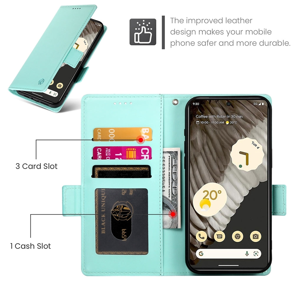 Google Pixel 7a Magnetic Leather Wallet Case with Card Slots, Stand Function & Full Protection