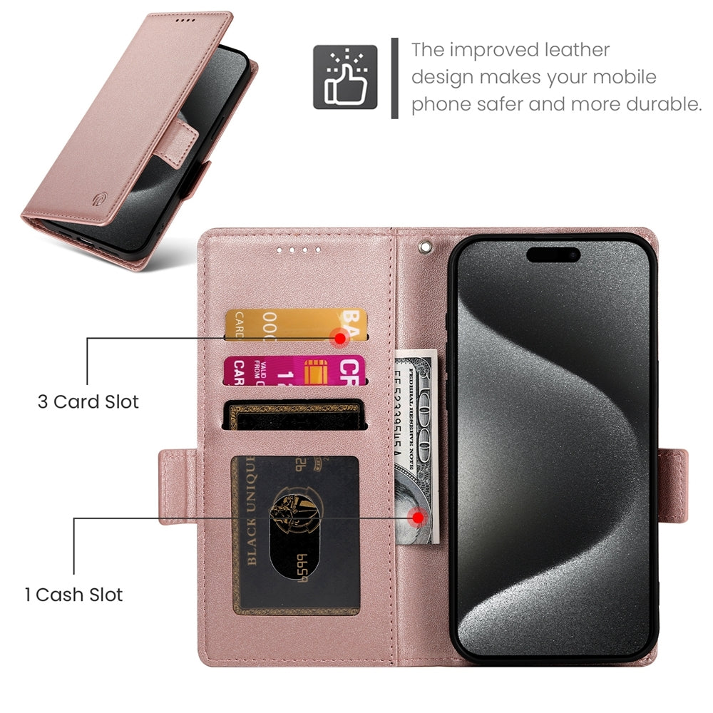 iPhone 15 Pro Max Magnetic Leather Wallet Case with Card Slots, Stand Function & Full Protection