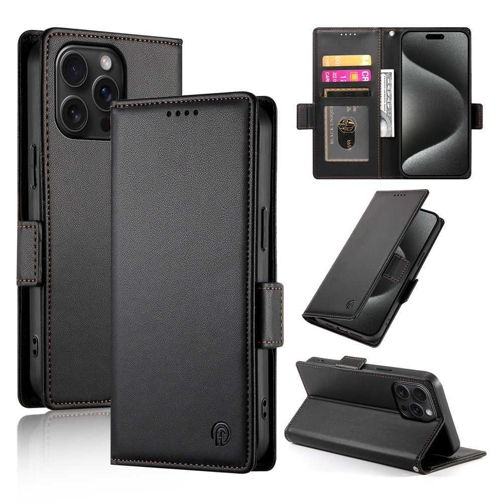 iPhone 15 Pro Max Magnetic Leather Wallet Case with Card Slots, Stand Function & Full Protection