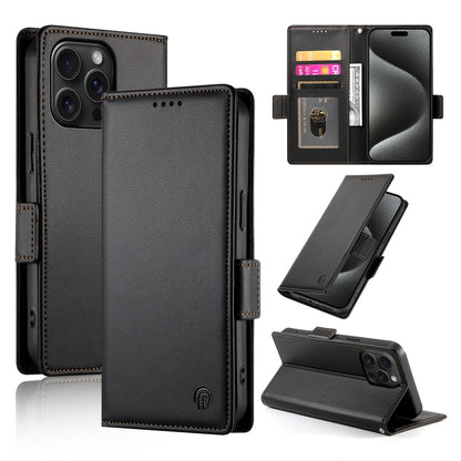 iPhone 15 Pro Max Magnetic Leather Wallet Case with Card Slots, Stand Function & Full Protection