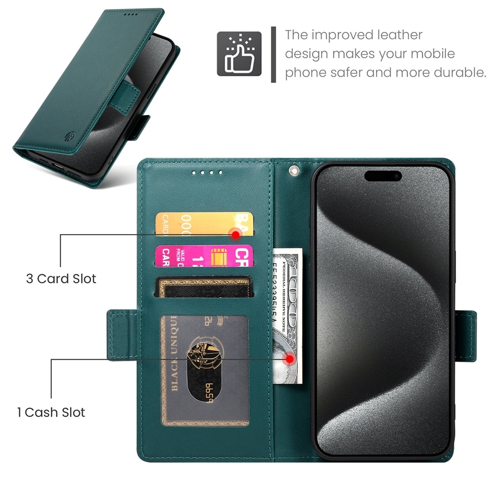 iPhone 15 Pro Max Magnetic Leather Wallet Case with Card Slots, Stand Function & Full Protection