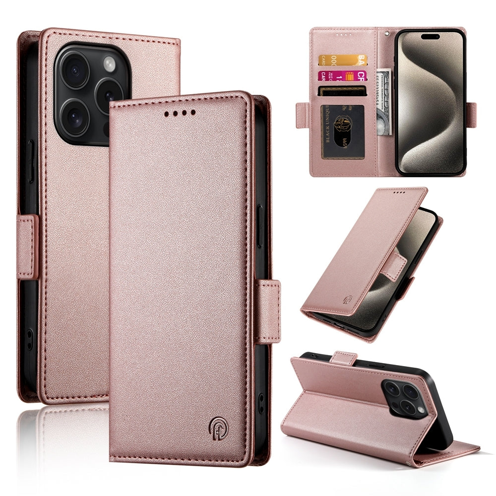 iPhone 15 Pro Magnetic Leather Wallet Case with Card Slots, Stand Function & Full Protection