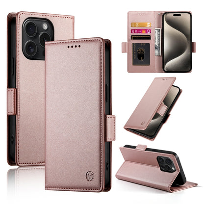 iPhone 15 Pro Magnetic Leather Wallet Case with Card Slots, Stand Function & Full Protection