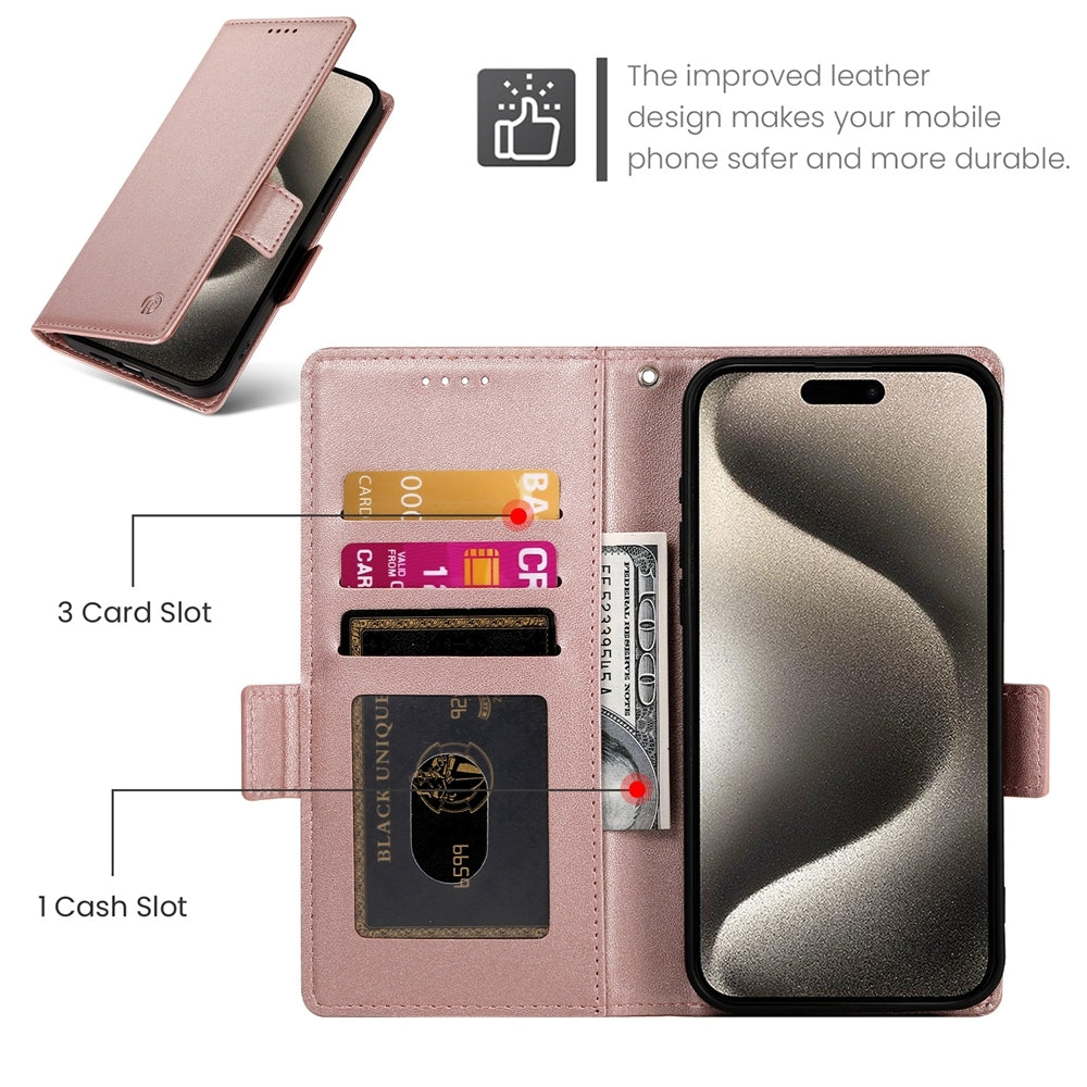 iPhone 15 Pro Magnetic Leather Wallet Case with Card Slots, Stand Function & Full Protection