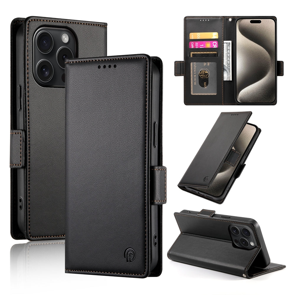 iPhone 15 Pro Magnetic Leather Wallet Case with Card Slots, Stand Function & Full Protection