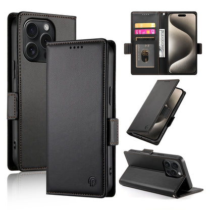 iPhone 15 Pro Magnetic Leather Wallet Case with Card Slots, Stand Function & Full Protection