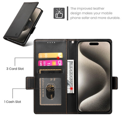 iPhone 15 Pro Magnetic Leather Wallet Case with Card Slots, Stand Function & Full Protection