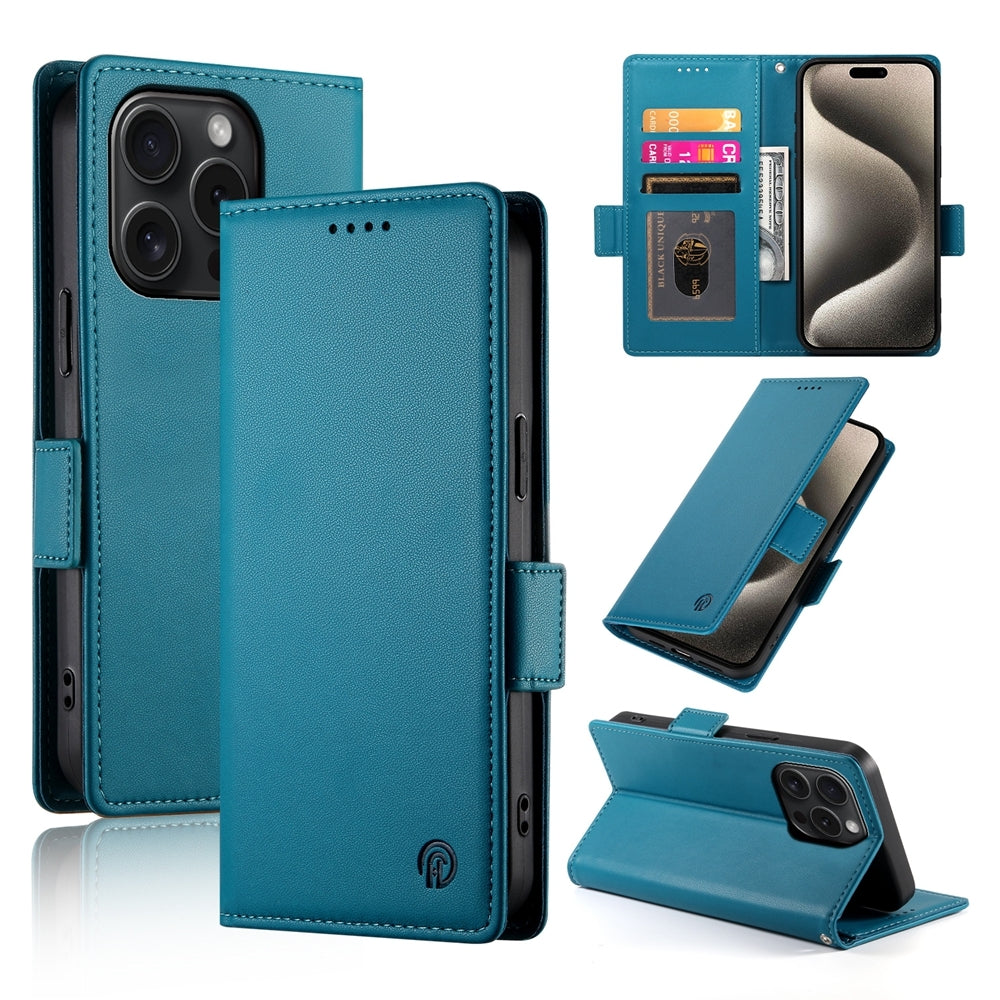 iPhone 15 Pro Magnetic Leather Wallet Case with Card Slots, Stand Function & Full Protection