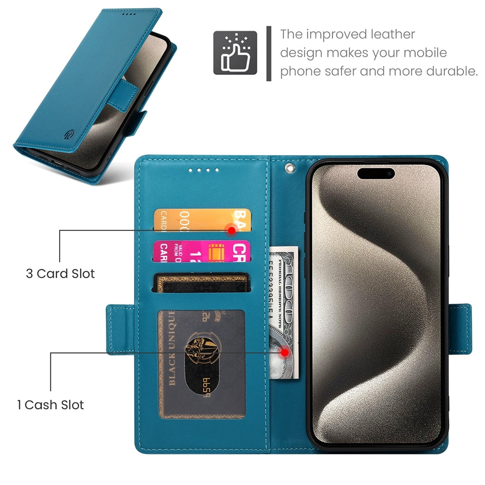 iPhone 15 Pro Magnetic Leather Wallet Case with Card Slots, Stand Function & Full Protection