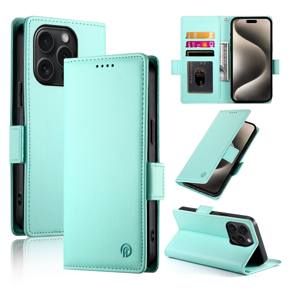 iPhone 15 Pro Magnetic Leather Wallet Case with Card Slots, Stand Function & Full Protection